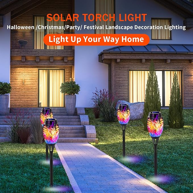 Swingers Solar Lights Outdoor,Halloween Solar Torch Lights with Flickering Flame,Waterproof Outdoor Garden Lights for Outside Patio Pathway Yard Decorations(8, Multicolor)