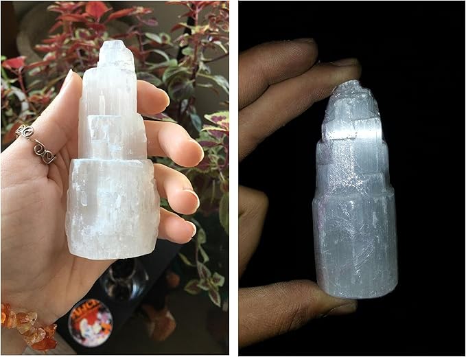 JIC Gem Clearance Natural Selenite Lamp Mini White Gemstone Crystal Lamp 4 inches Color Changing Light + Use Batteries