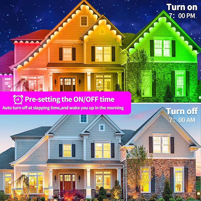 150FT Permanent Outdoor Light, IP67 Waterproof LED Eaves Light, App/Remote Control Christmas Lights, Suitable for House，Patio Decor Garden Party Festival Decoration