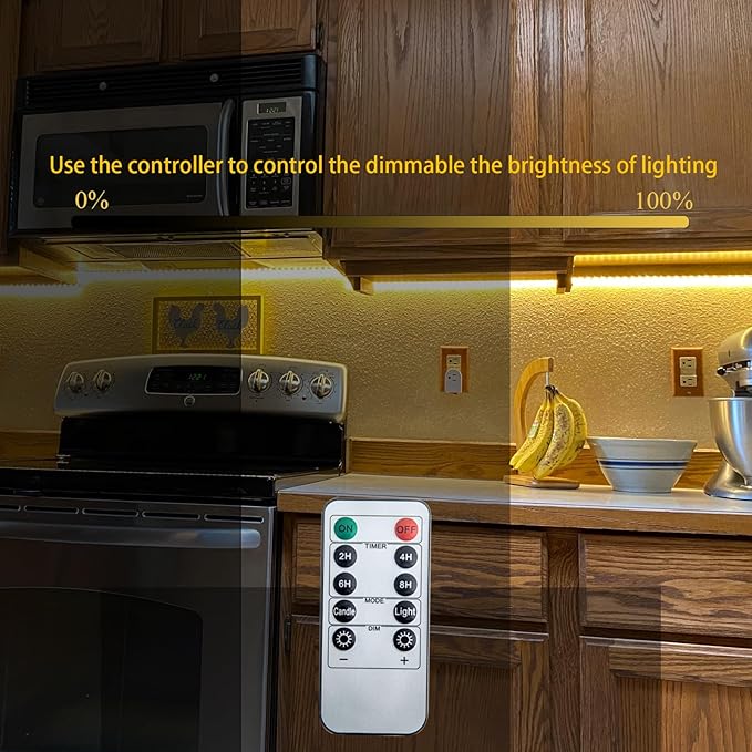 Battery-Powered LED Strip Lights Warm White with Remote, 2 Pack of 6.6ft, 240 2835 LED Warm White, Cuttable, Timer Function, Waterproof, Suitable for Wardrobe, Kitchen, Bedroom Decor.