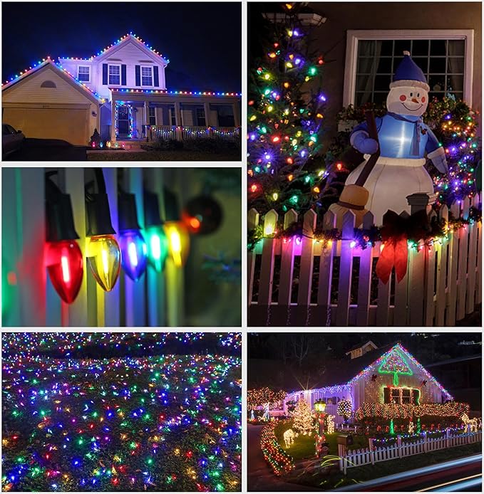 Multicolor C7 Christmas Replacement LED Light Bulbs, E12 Chandelier Base Commercial Grade Holiday Bulbs, 5W 6W 7W Incandescent Equivalent, Colorful Plastic Bulbs for Christmas String Light - 25 Pack
