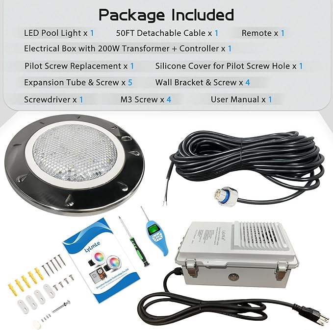 LyLmLe Pool Light for Inground Pools, 65W 12V RGBW LED Multicolor Inground Pool Light with Transformer Controller, 316 Stainless Steel,14 Color Lights Show LED Pools Lights for 10" Niche, 50FT Cord