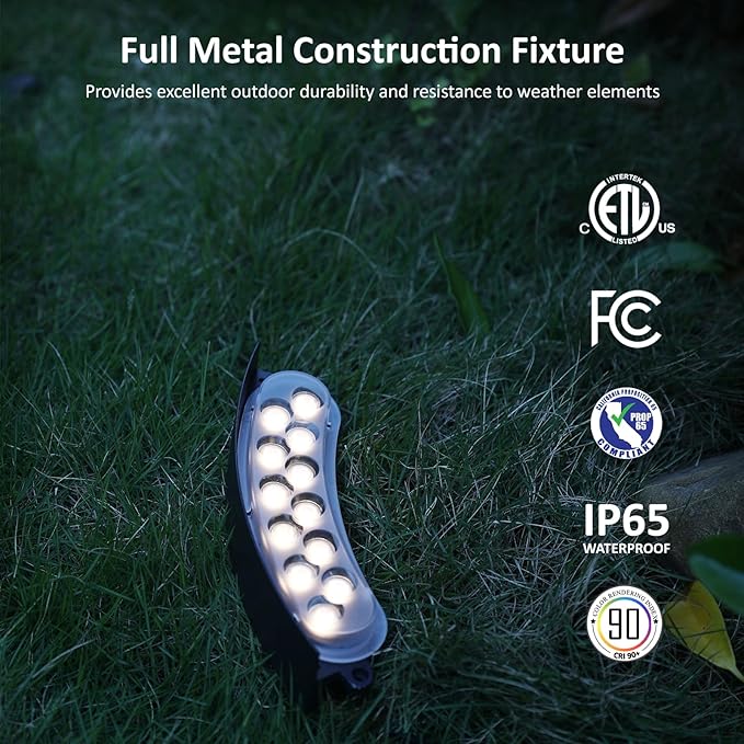 Low Voltage Flood Lights, 9W Bright LED Uplighting Outdoor, Wired Spot Lights Outdoor, 12V Low Voltage Floodlights for Tree Wall House, Aluminum, 3000K, Unique Design, Black, Pack of 4