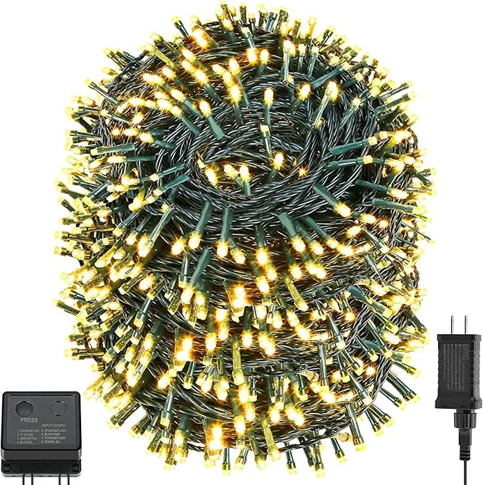 QUWIN Waterproof LED Outdoor Christmas String Lights, 279Ft 800 LED UL Certified 8 Modes with End-to-End Plug, Indoor & Outside Fairy Light for Christmas Tree, Patio, Wedding, Party (Warm White)