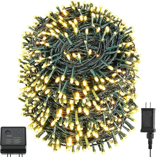 QUWIN Waterproof LED Outdoor Christmas String Lights, 279Ft 800 LED UL Certified 8 Modes with End-to-End Plug, Indoor & Outside Fairy Light for Christmas Tree, Patio, Wedding, Party (Warm White)