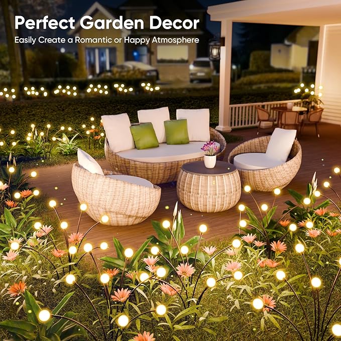 Solar Lights Outdoor Waterproof: 8 Pack 64 LED Swaying Firefly Solar Powered Garden Lights - Warm LED Lighting Outside Pathway Yard Patio Decorations - Unique Gardening Gifts for Women Mom