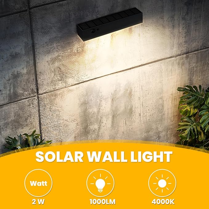 Solar Wall Lights Outdoor Waterproof, 2Pcs LED Dusk to Dawn Solar Lights for House Number, 4000K 1000LM Motion Sensor Solars Outdoor Light for Patio, Porch, Address Sign