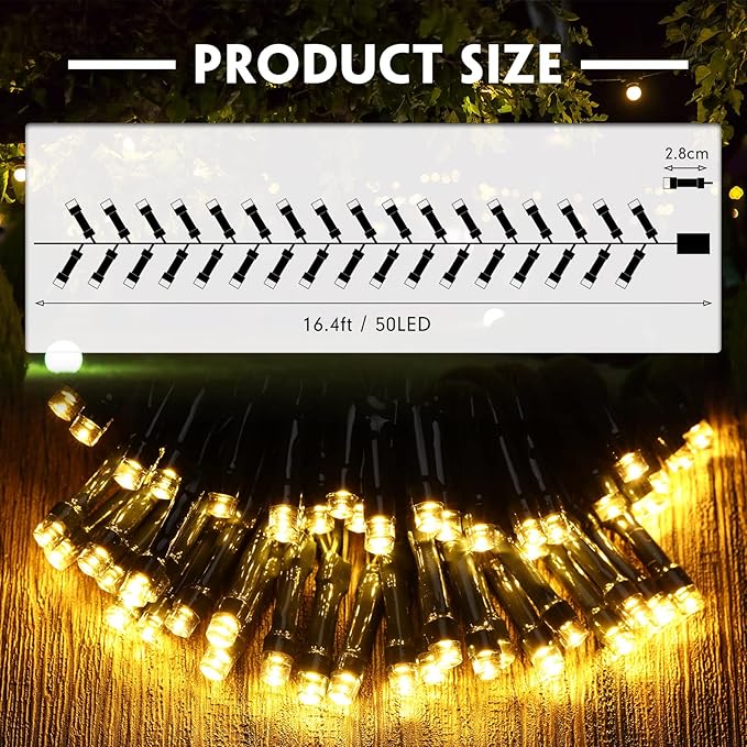 Tuanse 8 Pack Battery Operated Outdoor Christmas Tree String Lights,16.4 ft Mini Light Outdoor Christmas Lights with 50 Led of Dark Green Cable Lighting for Bedroom Garden Yard (Warm Light)