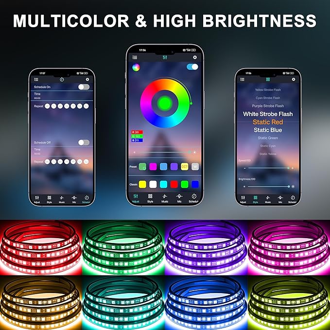 Underglow LED Lights for Cars - 4PCS RGB Neon Light Kit with 252 LEDs, Bluetooth APP Control, 8 Colors/Music Sync, Waterproof PVC Strips for Cars, Trucks, SUVs