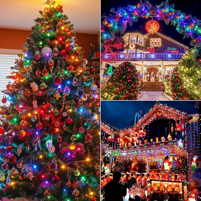 2 Pack 100 LED Outdoor Christmas Lights, 35FT Battery Operated Mini String Lights with 8 Modes & Timer Xmas Tree Lights Waterproof for Patio Garden Party Wedding Holiday Decor Multi-Color
