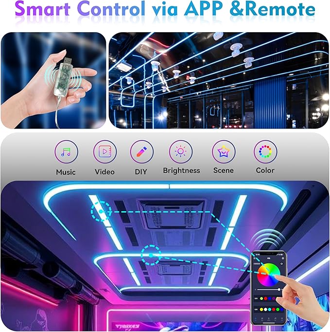 9.84ft Neon LED Rope Lights, 360 Led Light Strip Waterproof Strip with Music Sync,Remote & APP Control,USB-Powered Flexible Lighting for Indoor/Outdoor Gaming Room,Bedroom, and Wall Decor
