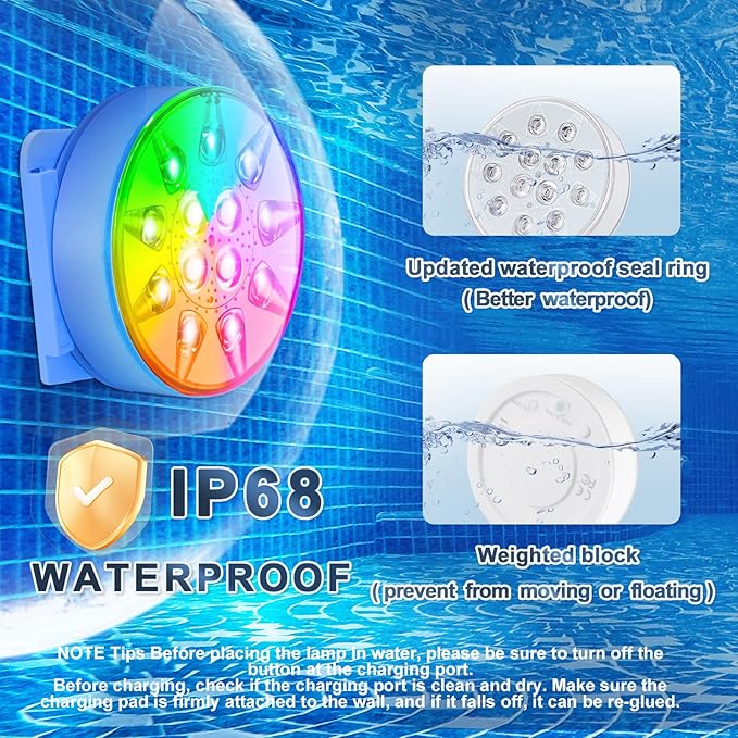 Pool Lights for Above Ground Inground Pool, Underwater Rechargeable Submersible LED Lights with Remote, IP68 Waterproof, Pool Light for Hot Tub, Shower, Vase, Fountain, Aquarium, Bath, Party, 4 Pack