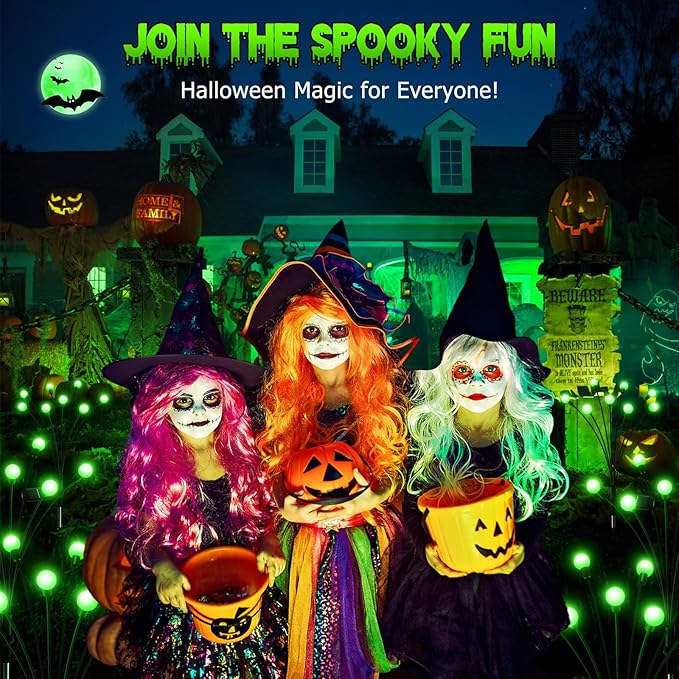 LETMY 6Pack 48 LED Halloween Decorations Outdoor Upgraded Swaying Solar Lights Outdoor, Waterproof Solar Firefly Lights Solar Halloween Lights for Pathway Yard Garden Decorations (Green)