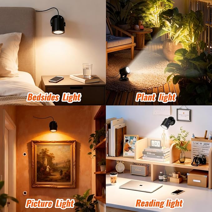 TAYSING LED Spotlight Indoor 5W USB Powered 360 Degree Rotating Mini Display Accent Light for Pictures Paintings Plants Shelves Cabinet Showcase, 2 Pack Soft White 3000K