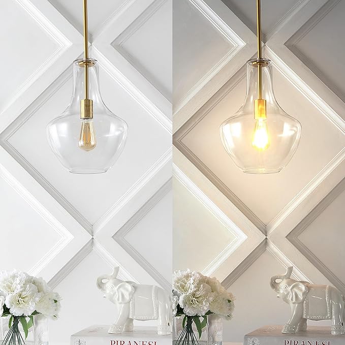 JONATHAN Y JYL6400C Watts 10.5" 1-Light Mid-Century Modern Iron/Glass LED Pendant Contemporary, Coastal, Vintage Bedroom Living Room, Brass Gold/Clear