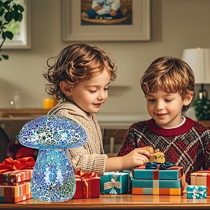 Mosaic Mushroom Garden Lights - Table Lamp Outdoor Decor Waterproof Night Light Lawn Decor Statue for Patio, Party, Yard (Blue)