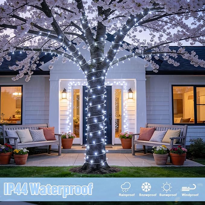 JMEXSUSS 4 Pack 50 LED White String Lights, Each 16.5Ft Battery Outdoor Lights with Timer Waterproof, 8 Modes White Light for Bedroom Wedding Christmas Garden Decor