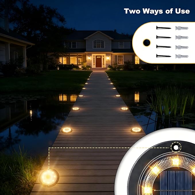 Flacchi Solar Lights Outdoor - Solar Powered Ground Lights Outdoor Solar Disk Light Waterproof Landscape Light for Patio Yard Pathway Walkway Driveway (Warm White, 12 Pack)
