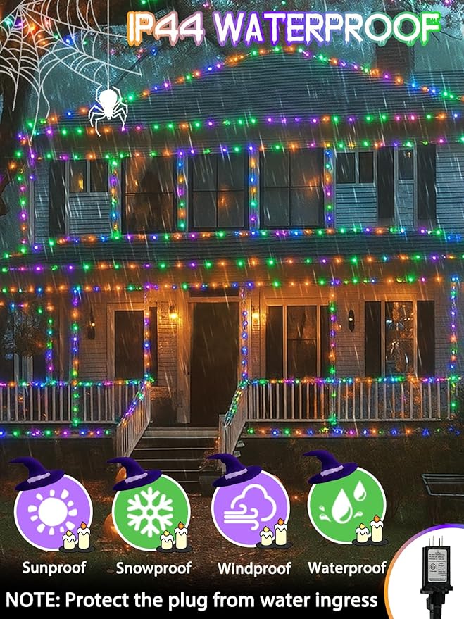 Smart LED Halloween String Lights with Remote & App 198FT 600LED, Waterproof RGB Dimmable Clear Wire Christmas Lights, Color Changing Christmas Tree Light Outdoor Indoor with Timer for Halloween Decor