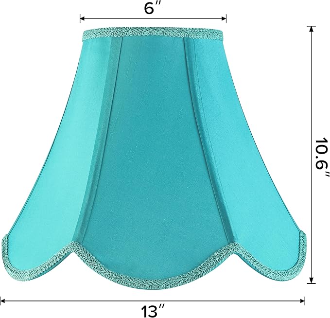 GO&SO Bell Lamp Shades Set of 2 Teal Lamp Shade -6x13x10.6" (Spider) Barrel Lamp Shades for Table Lamps,Floor Lamp,Fabric Replacement Lampshades Hand Crafted -Petal Edge Braid Design -Easy Assembly