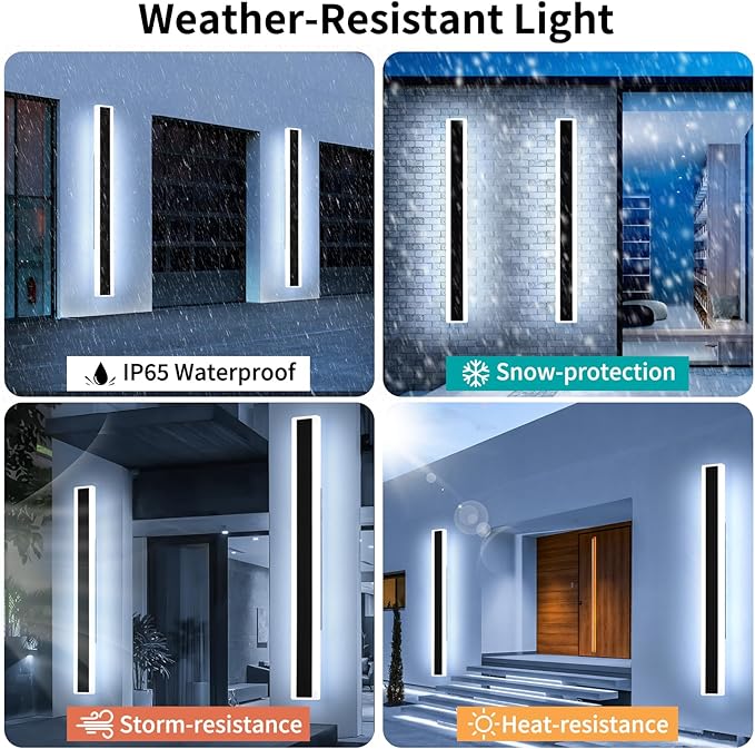 Mikeru 2Pack 70.8inch Long Led Wall Light, 6000k Cool White Modern Outdoor Wall Light Ip65 Waterproof Black Acrylic Porch Exterior Lighting Fixtures, Exterior Wall Mount Lights