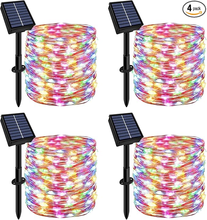 Solar String Lights Outdoor Waterproof 4 Pack Total 132ft 400LED 8 Modes Twinkle Lights Solar Fairy Lights for Patio, Garden Yard Party Tree Christmas Halloween Decoration Multicolor
