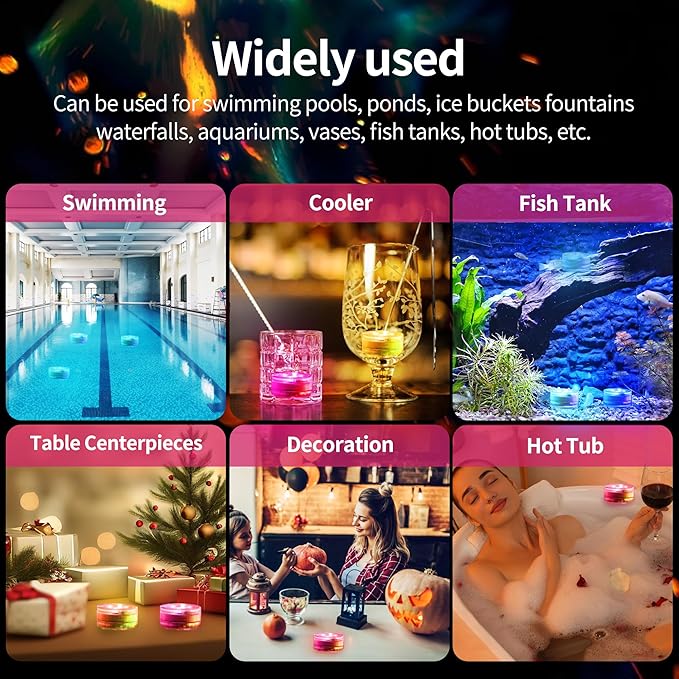 ALED LIGHT Submersible Led Lights with Remote,6 PCS Mini RGBW Pool Light,Waterproof Pond Tea Light,Underwater Lights,Suitable for Vases, Fish Tanks, Hot Tubs, Parties,Wedding,Halloween,Christmas Decor