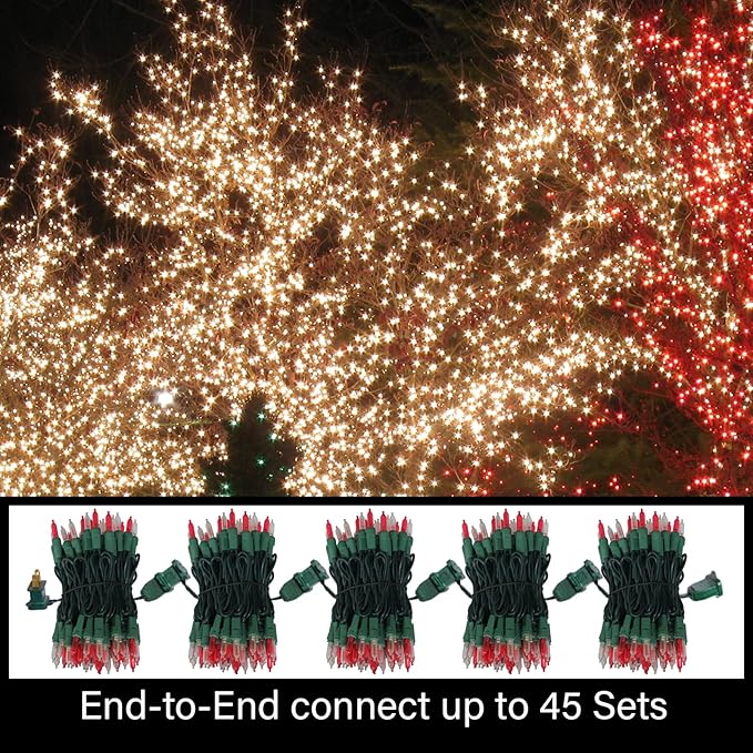 LAMPHOME 100 Mini LED Count Red and Warm White -String Lights - 21.6FT LED Christmas Lights, Mini led Lights for Outdoor Home Holiday Party Wedding Independence Day Decoration