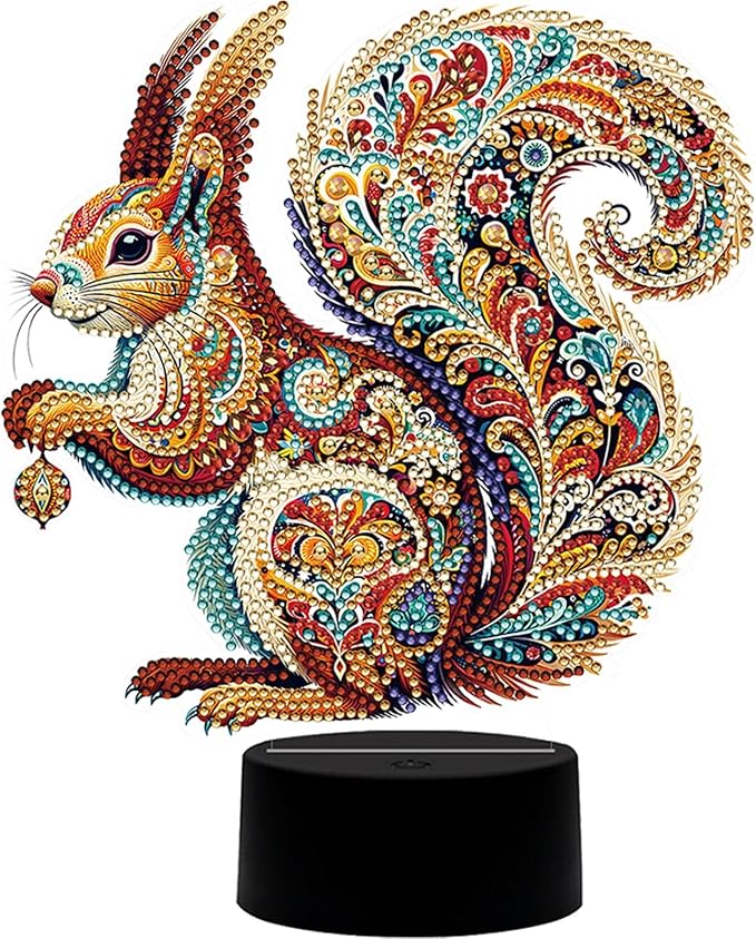 Gorgeous Squirrel Diamond Art Painting Night Light,Diamond Art Painting Kits Desktop Touch Lamp Ornaments for Tabletop Decor Diamond Art Accessories for Adult Beginner Bedrooms Living Room