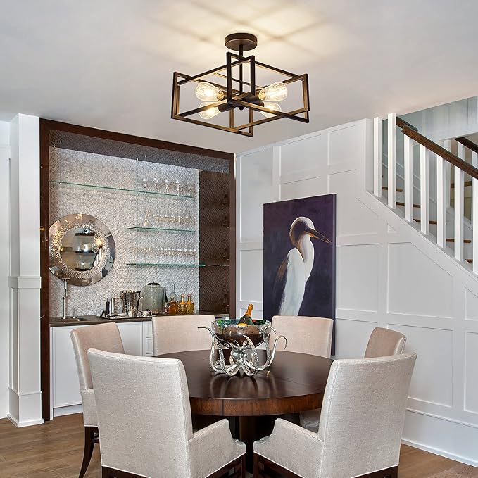 ZGLAOJT 4-Lights Close to Ceiling Light，Black Light Fixture Industrial Flush Mount Ceiling Light ，Farmhouse Chandelier Lighting for Kitchen Island Dining Room Bedroom Foyer Hallway