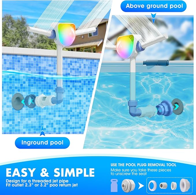 2025 Upgrade Solar Fountain Light Show,Adjustable Dual Spray Sprinkle Pool Fountains for Inground Pool Waterfall,Swimming Pool Water Fountains,Pool Sprayer Fountain for Pool Cooling-Purple