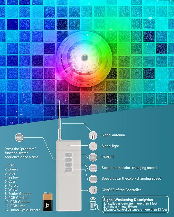 Led Pool Lights for Inground Pool, 120V 70W RGB LED Color Changing Lights Medium E26/E27 Base Underwater Pool Light Bulb with Remote Control Replacement Lamps, Matte Black