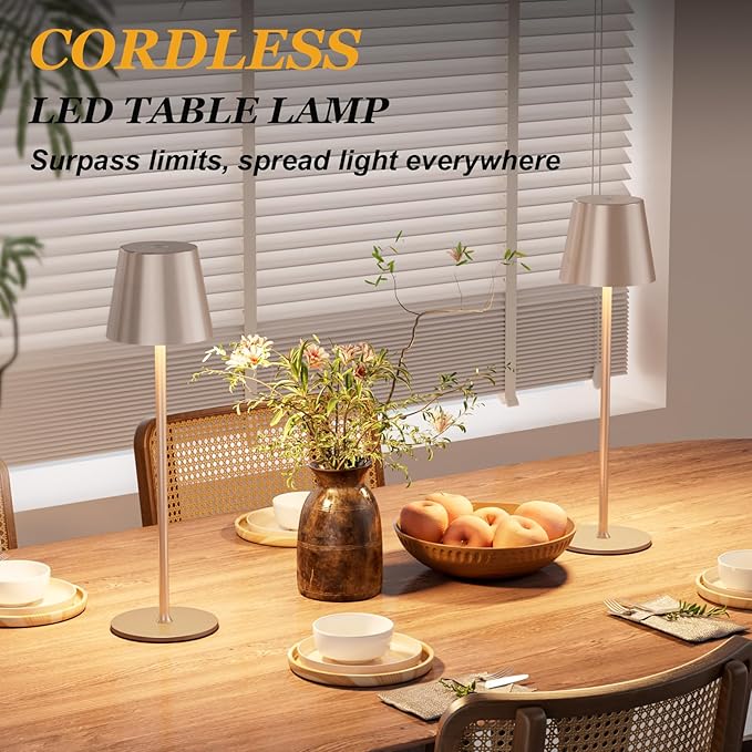 Kakanuo Cordless Table Lamp Rechargeable - Antique White 2 Pack Battery Operated Lamp for Counter, 3 Color Stepless Dimming Waterproof Wireless Lamp for Dining Kitchen, Outdoor Patio, Touch Control