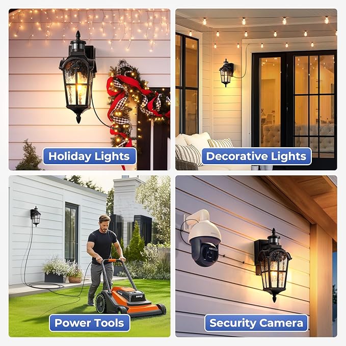 Outside Wall Lights for House with GFCI Outlet, Oil-Rubbed Bronze Motion Sensor Outdoor Lights, Dusk to Dawn Outdoor Lantern Fixture, Anti-Rust Porch Light with Outlet for Garden Front Door