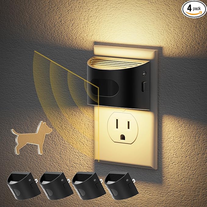 JandCase Motion Sensor Night Light, Night Lights Plug into Wall, Dusk to Dawn Sensor Nightlight with Motion Activated, 30/60/100lm Brightness Dimmable, 3000K Warm White[4 Pack]