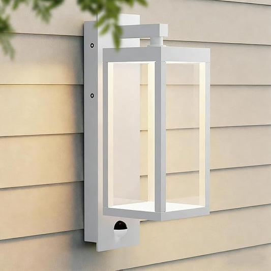 Outdoor Light Wall Sconce Motion Sensor Porch Light for House,15" LED Modern Exterior Lighting Fixture Black,Waterproof Outside Lantern with Clear Glass for Garage Patio Garden