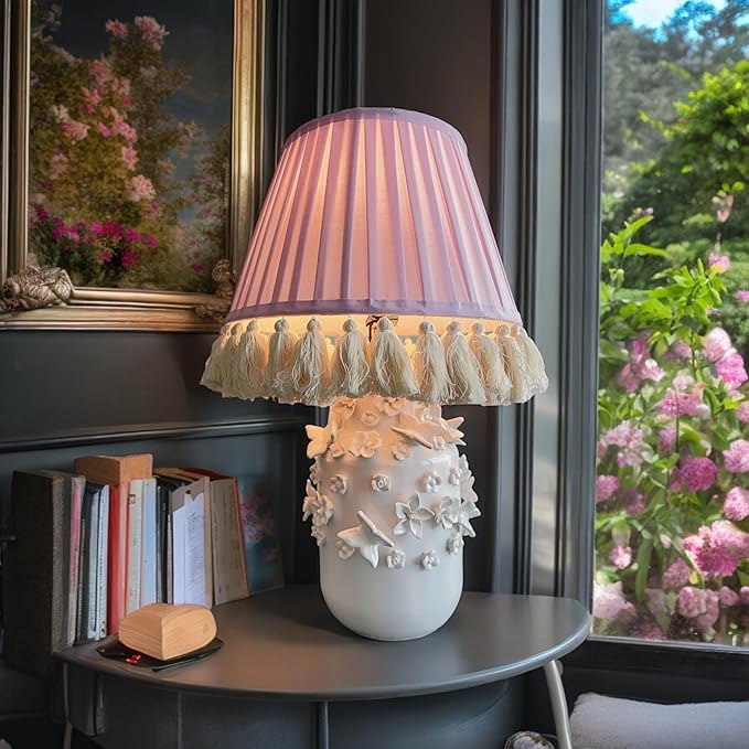 Tristan Home Round Pleated Lamp Shade with Tassels 9 x 14 x 12inches (Lavender)
