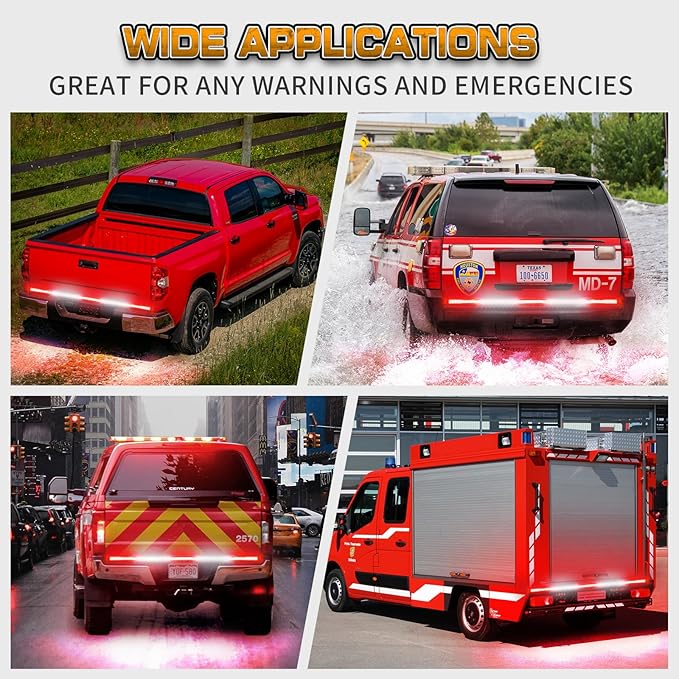 XRIDONSEN 60 inch Truck Tailgate Emergency Lights Strip 360 LED Rear Window Red White Strobe Firefighter Lights Warning Hazard Safety First Responder for Vehicles Trucks Pickup POV
