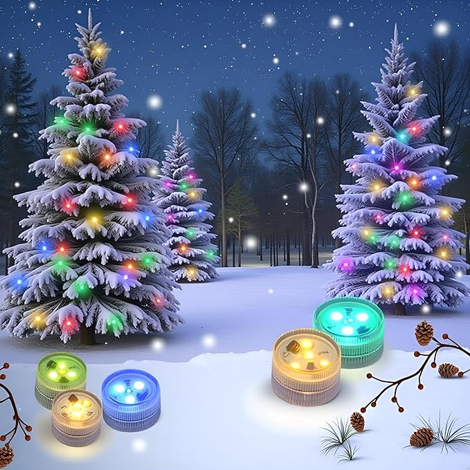 Christmas Led Lights with Remote Battery Operated Color Changing Led Tea Light with Mini Hanging, for Christmas Tree vase Decor(10 Lights+2 remotes)