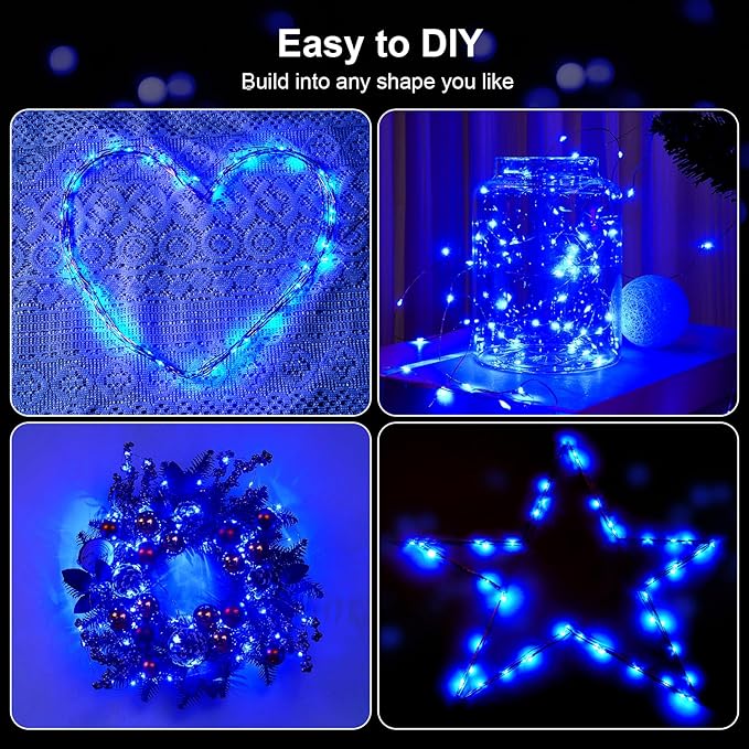 1 Pack 16.4ft Battery Operated String Lights with Timer, Blue with Synchronized Twinkle Mode, Fairy Lights Battery Powered, 50 LEDs, Idea for Christmas Bedroom Party Wedding