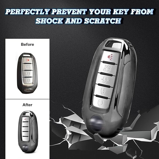 x xotic tech Black TPU Key Fob Shell Full Cover Case,Compatible with Infiniti Q50 Q60 QX50 QX55 QX60 Smart Keyless Entry Key