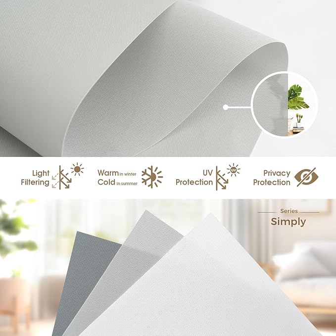 HeyBlinds Motorized Roller Shades, Smart Blinds for Windows, Remote Automatic Window Shades, Electric Shades, Light Filtering, Compatible with Alexa Google Apple Home (Simply-Light Gray LF)