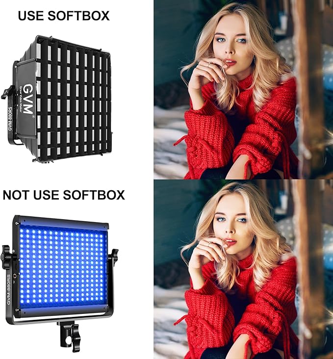 GVM RGB Photography Lighting Kits with 3 Softboxes, 880RS 60W Studio Lights with Bluetooth Control, 3 Packs Video Light with 18 Lighting Scenes, led Panel Lights for Video Recording, 8330lux/0.5M