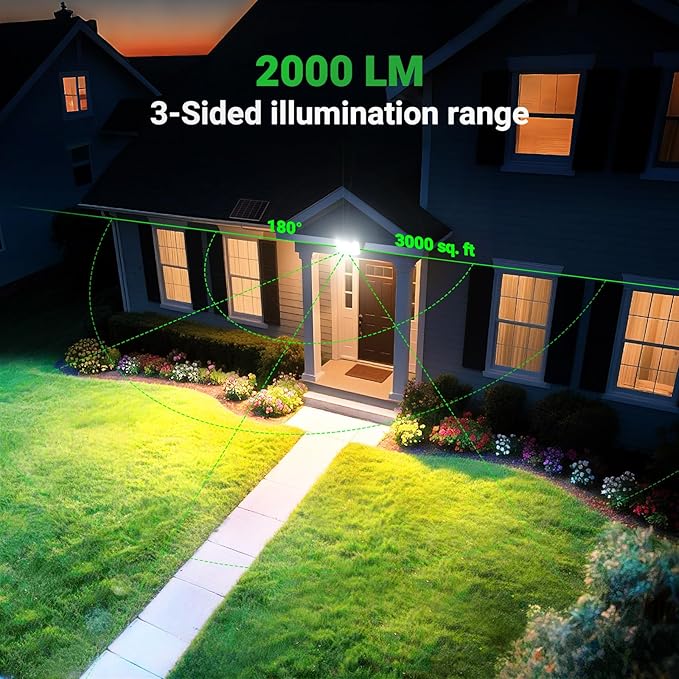 intelamp Solar Flood Lights Outdoor Waterproof, 20000mAh 2000LM Floodlight Exterior with Remote 16.4 FT Cable, 2-12H Timer Dusk to Dawn Security Spots Lighting Outside for Garden Pathway (Pack of 2)