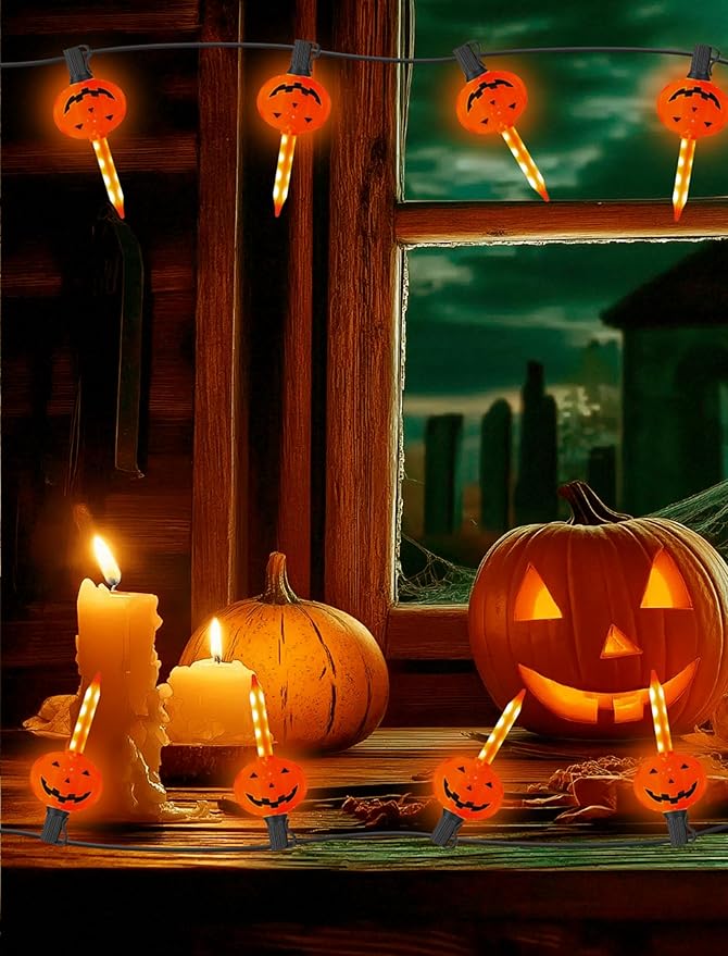 7.5FT Halloween Pumpkin Bubble String Lights Outdoor, 8 LED Jack O' Lantern Bubble Lights, Plug-in Halloween Decorative Lights Waterproof for Yard Porch Garden Pathway Party Christmas Tree Decor