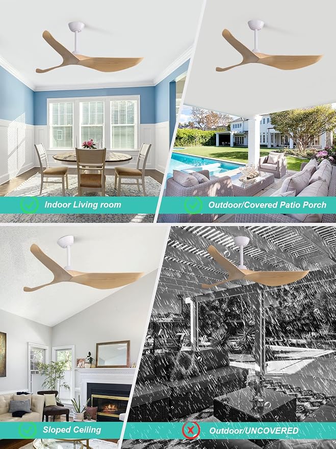 Sofucor Ceiling Fan no Lights, 52 Inch Low Profile Flush Mount Mordern Ceiling Fan with Remote for Indoor Farmhouse Bedroom Living Room Outdoor Patio Porch, Reversible DC Motor, Noiseless