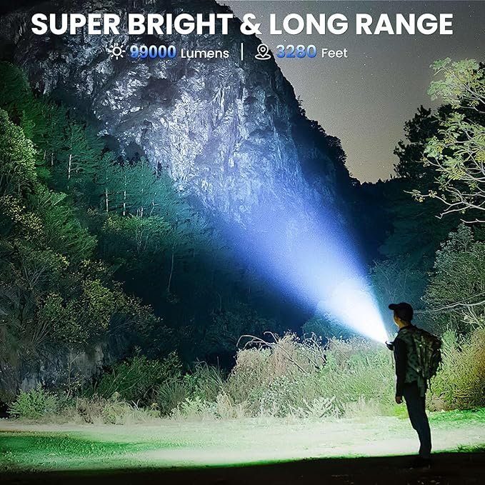 Rechargeable Led Flashlights High Lumens 3Pack, 99000 Lumen Super Bright Flash Light with 3 Modes & Adjustable 2 Beam, Brightest Waterproof Flashlight 15H Long Runtime for Hiking Camping