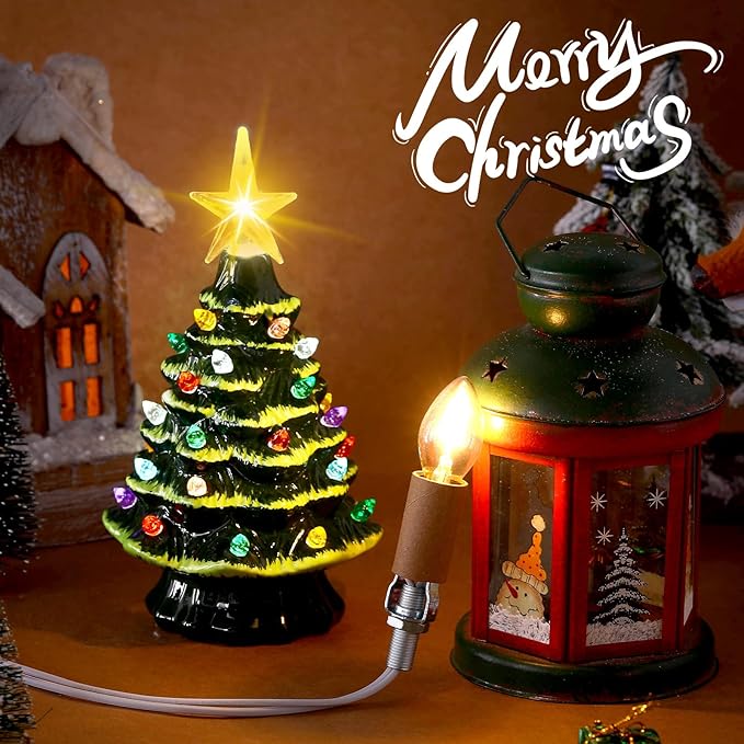 Honoson 3 Pack Small Christmas Tree Wiring Kit with LED Bulb, Ceramic Christmas Tree Replacement Lights, E12 Candelabra Base, Lamp Wiring Kit Nice for Desk Lamp Lighting and DIY Projects