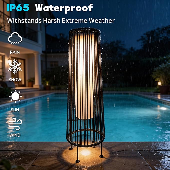 EcoGreen Outdoor Floor Solar Light 2-Pack, Wicker Solar Patio Lamp Waterproof Outside Deck Lamp for Porch, Yard, Garden, Lawn Decorations - Gray, Gordes 2 PCS