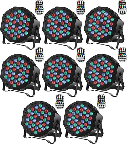 Rechargeable Stage Par Lights U`King RGB 36 LED Uplights Battery Powered with RGB 36W DJ Uplights Sound Activated Remote Control for Wedding DJ Disco Events Halloween Church Live Party- 8 Pack